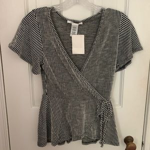 Striped surplice peplum top